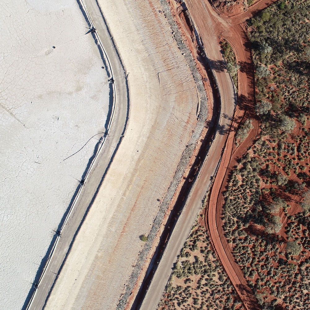 Drone photo of a mining site featuring Tailings Management managed by GDMS Tailings Management Software